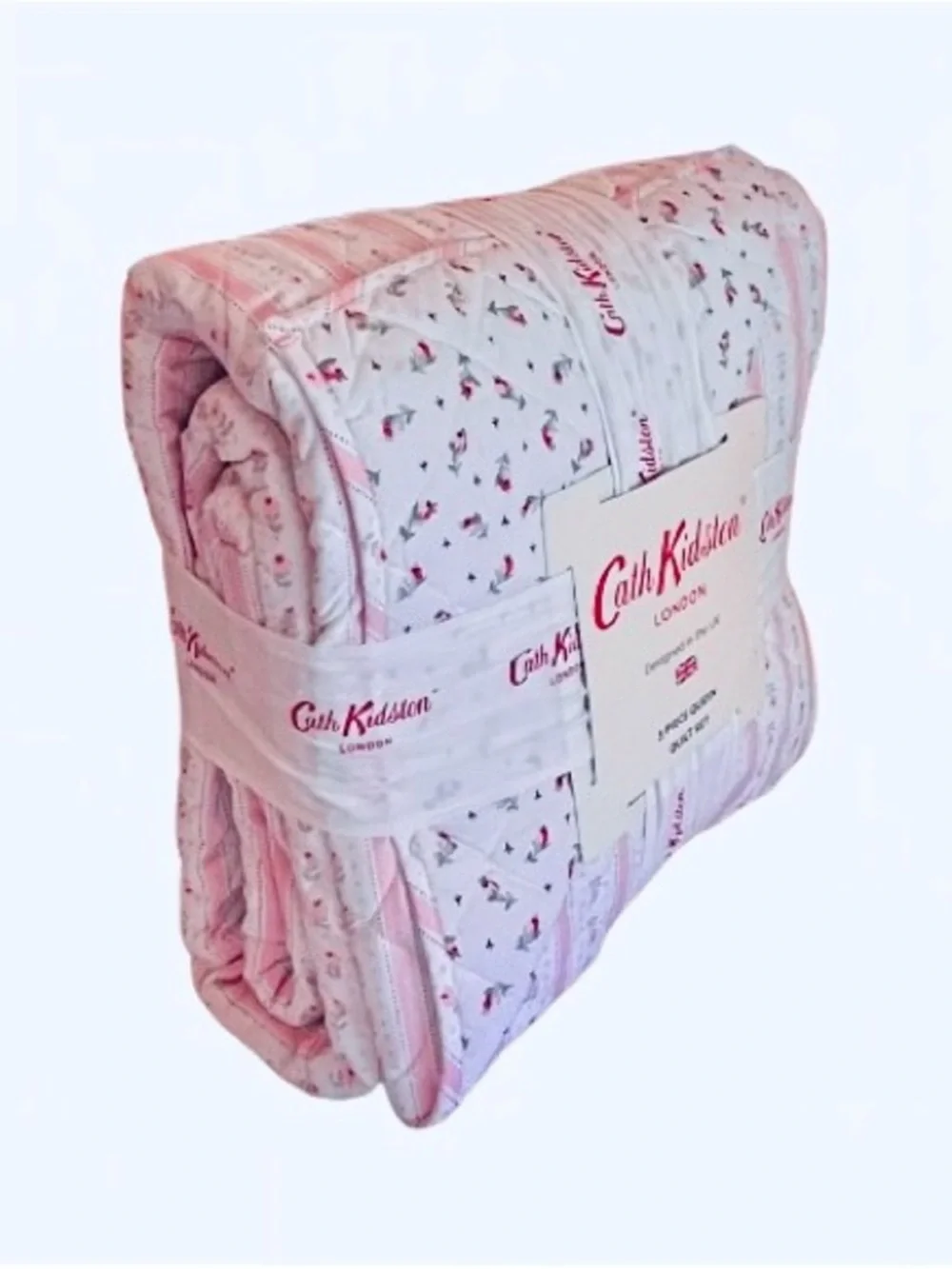 🆕- Cath Kidston Rosebud Pink Floral & Stripe Queen 3 Piece Quilt Set. Beautiful